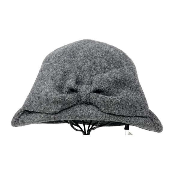 NWT Comhats Gray Wool Blend Bow Front Bucket Hat Size Medium - Picture 2 of 6